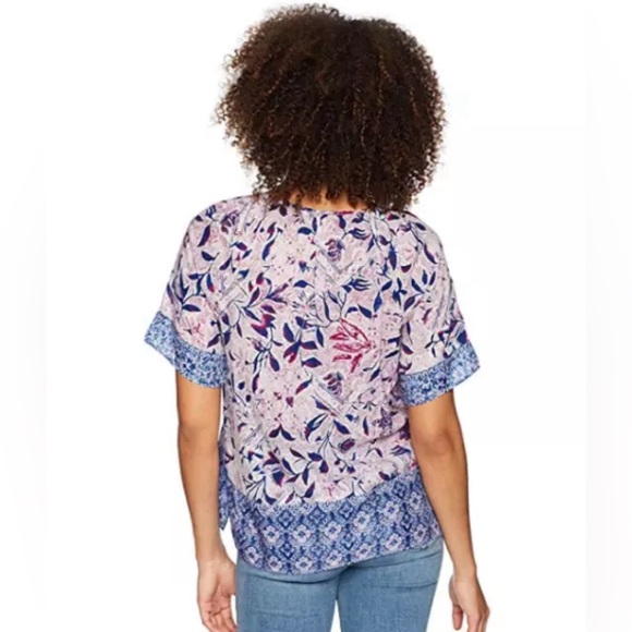 NWT Lucky Brand Border Print Peasant Top - Picture 3 of 7